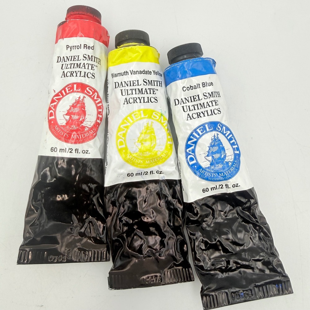 Daniel Smith Ultimate Acrylics Paint Set 60ml Pyrrol Red Yellow Cobalt Blue 3pc